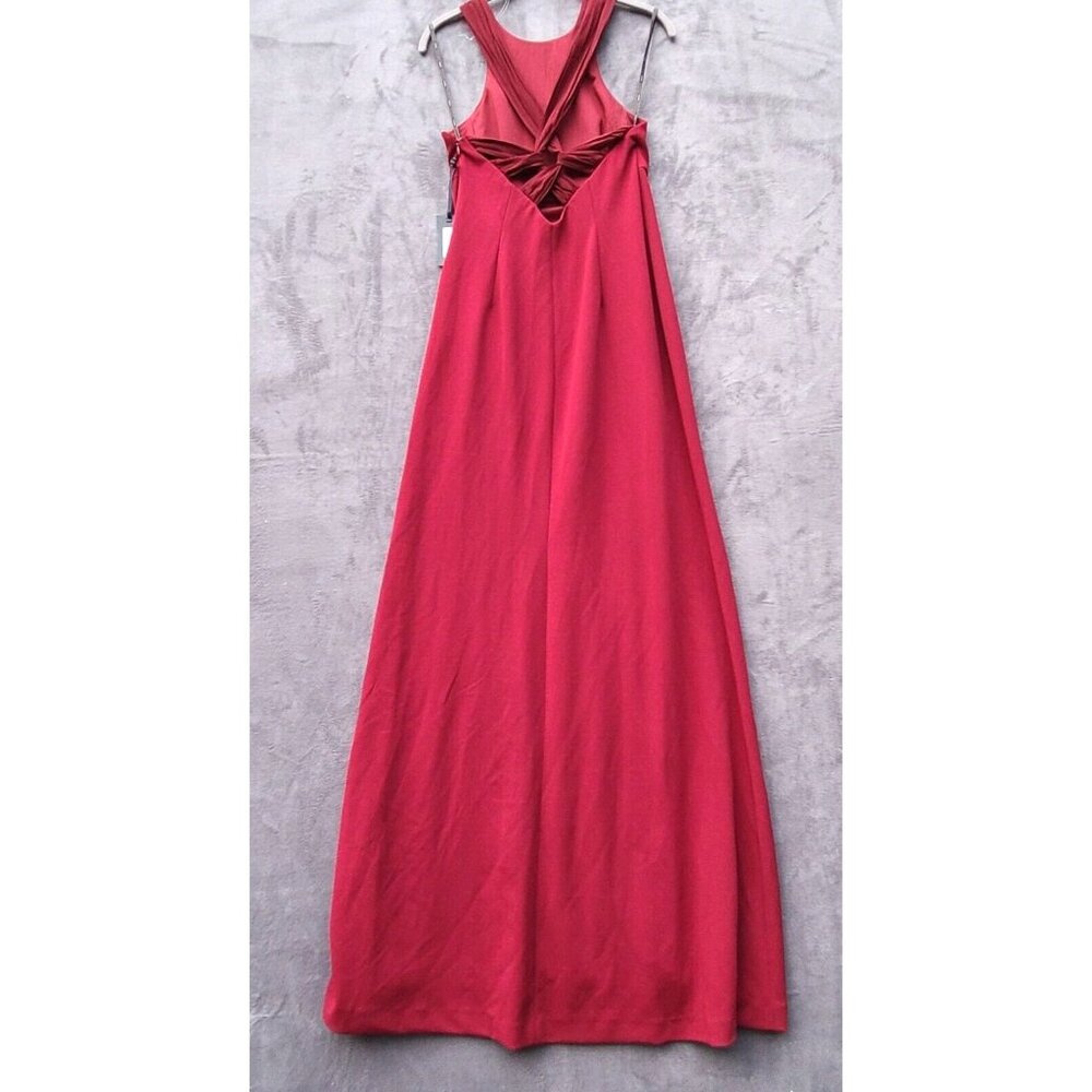 Vera Wang Crepe Gown Sz 4 Port Stretch Criss Cross Chiffon Strap in Back NWT - Picture 4 of 11